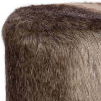 Footstool Brown Beige Faux Fur Round Stool On Tripod Legs