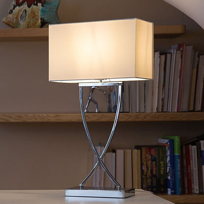 Silver Metal Table Lamp With White Rectangular Shade 62cm