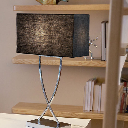 Table Lamp Silver Metal Helix Tube With Black Rectangular Shade 62H Cm Modern Living Room