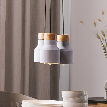 Lighting Three Light Pendant Cluster Grey Concrete Wood Finish Ceiling Lamp