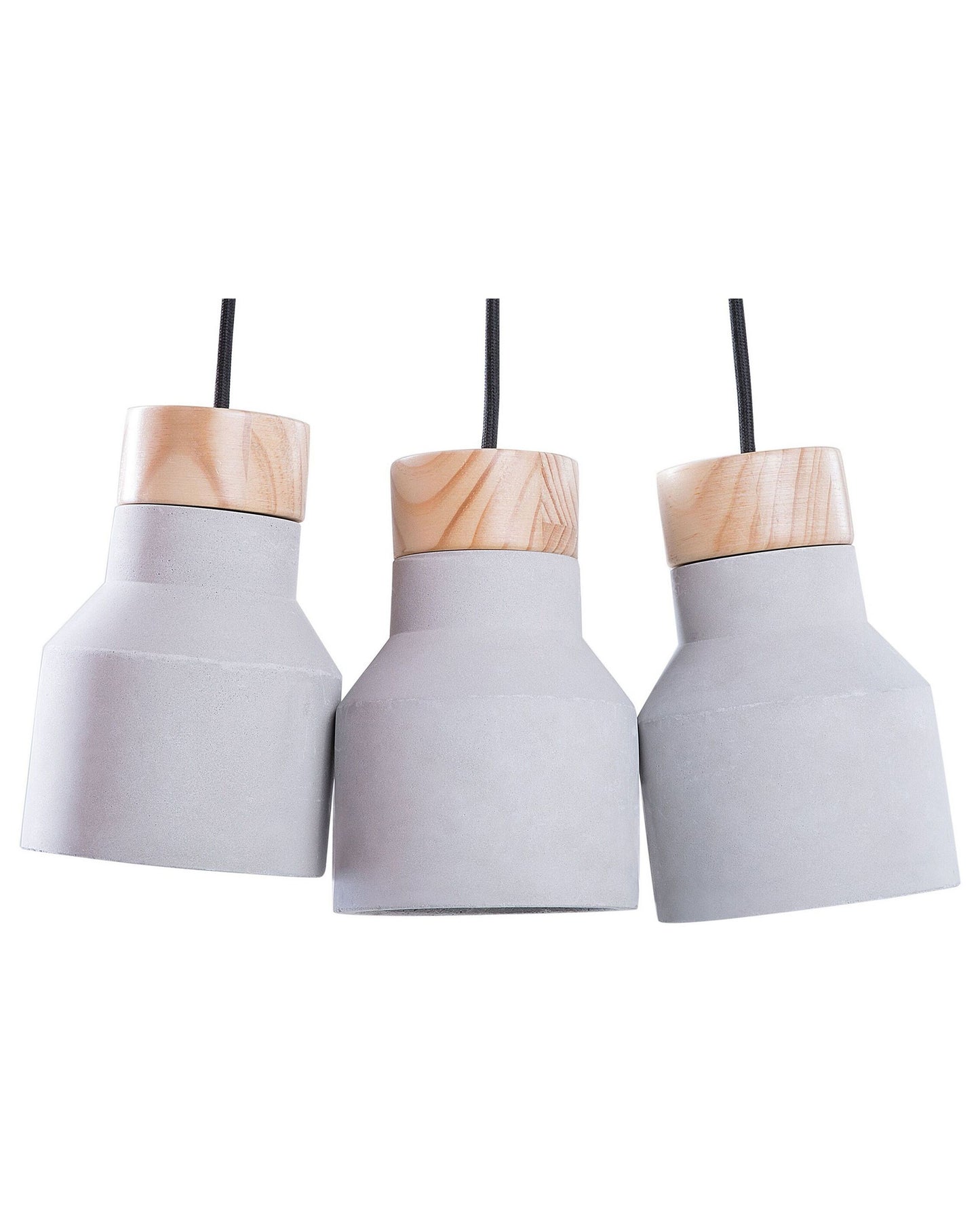 Lighting Three Light Pendant Cluster Grey Concrete Wood Finish Ceiling Lamp