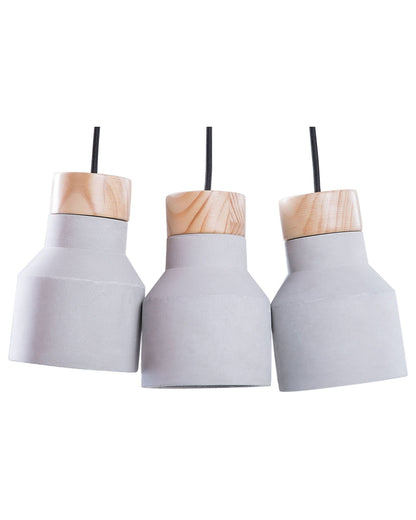 Lighting Three Light Pendant Cluster Grey Concrete Wood Finish Ceiling Lamp