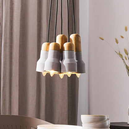 5 Light Pendant Cluster Grey Concrete Lamp With Industrial Style And Modern Ambience