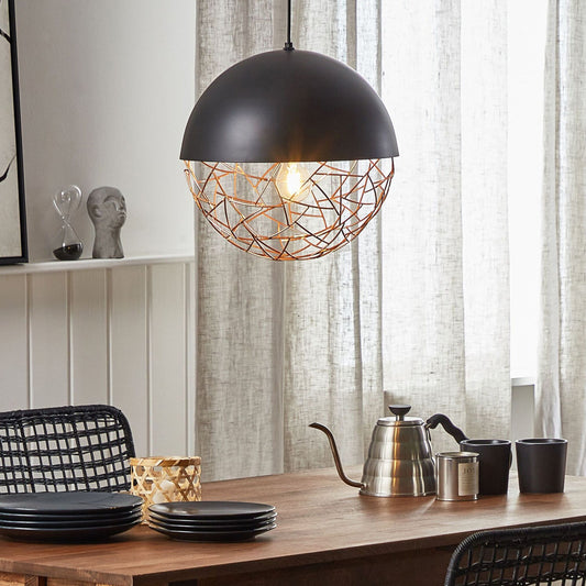 1-Light Globe Pendant Black With Gold Accent
