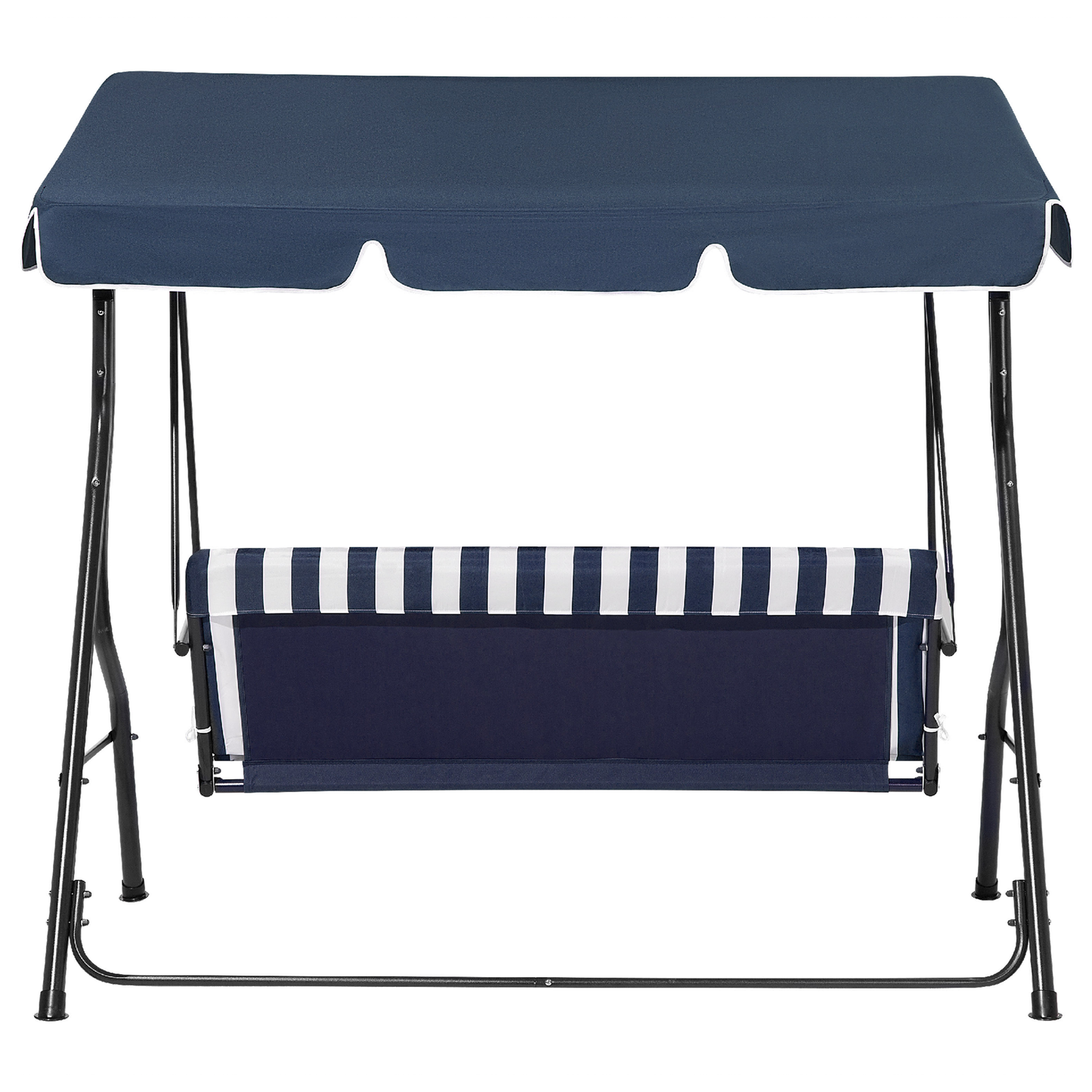 Patio Garden Swing Blue Striped Mesh With Canopy And Steel Frame 3 Seater Patio Chair