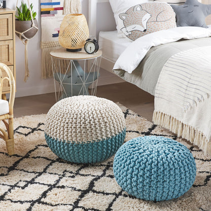 Light Blue Knitted Pouf Ottoman 40 x 25cm Footstool