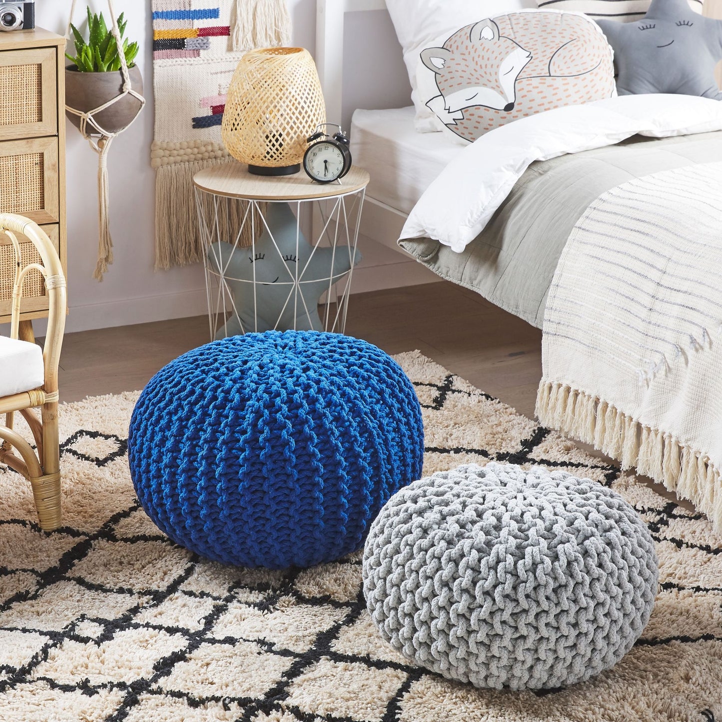 Knitted Pouf Ottoman Light Grey Cotton EPS Beads 40 x 25cm