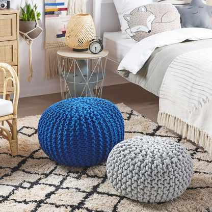 Knitted Pouf Ottoman Light Grey Cotton EPS Beads 40 x 25cm
