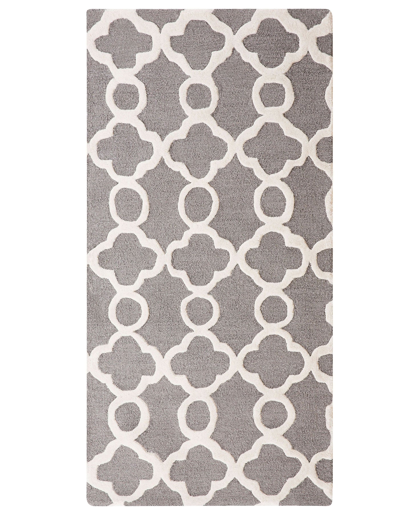 Trellis Grey Wool Rug 80 x 150 Hand Tufted Quatrefoil