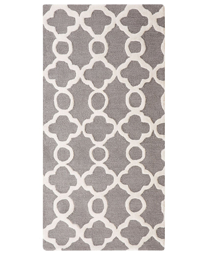 Trellis Grey Wool Rug 80 x 150 Hand Tufted Quatrefoil