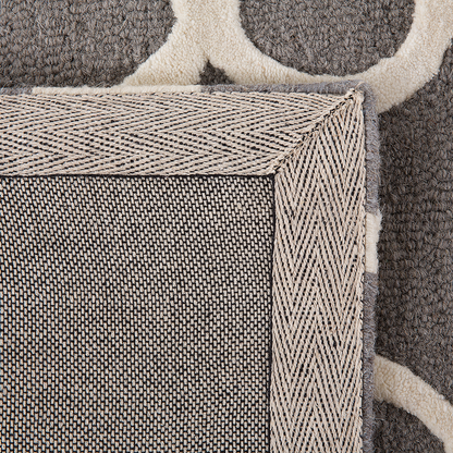 Trellis Grey Wool Rug 80 x 150 Hand Tufted Quatrefoil