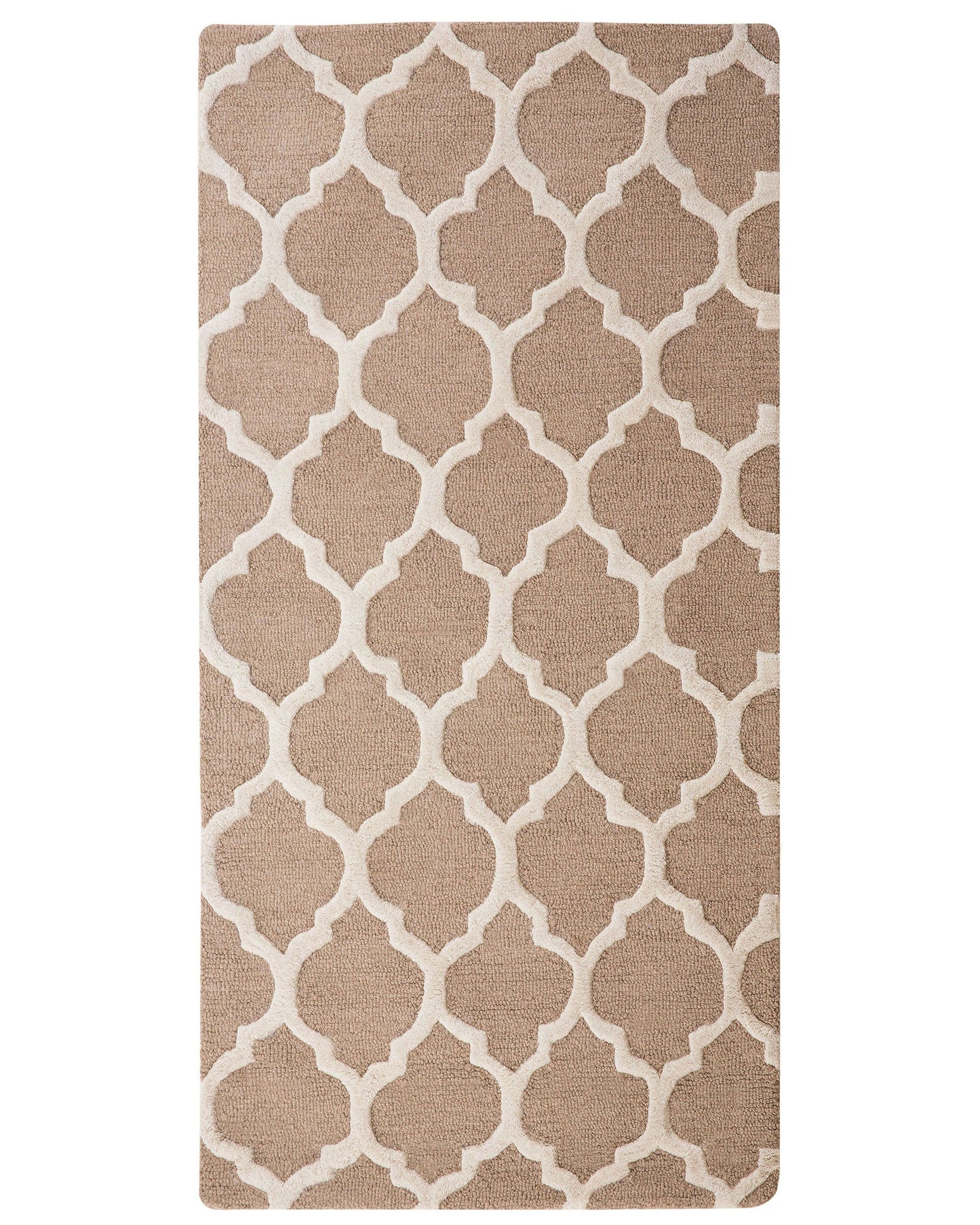 Home Lux Rug Beige Wool 80 x 150cm Trellis Quatrefoil Hand Tufted Oriental