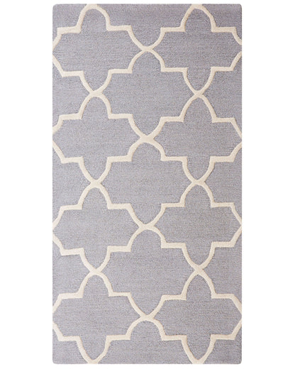 Grey Wool Rug 80 x 150 Hand Tufted Trellis Pattern