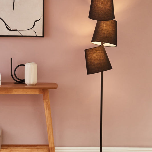 Floor Lamp Black Metal 164cm Triple Shade Modern Design With Polyester Cone Shades