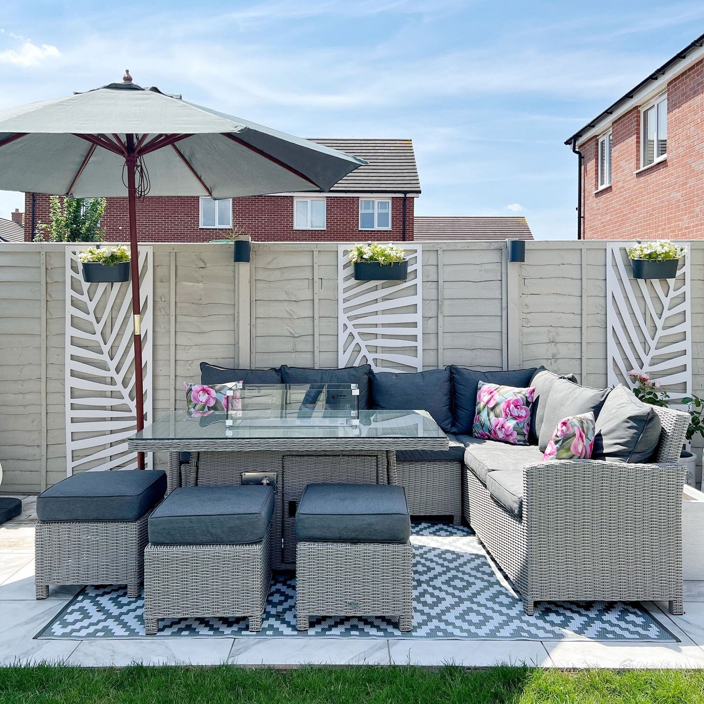 Birchwood Garden Parasol Grey Fabric Diameter 270cm Foldable Outdoor Modern With Solid Birch Wood Pole