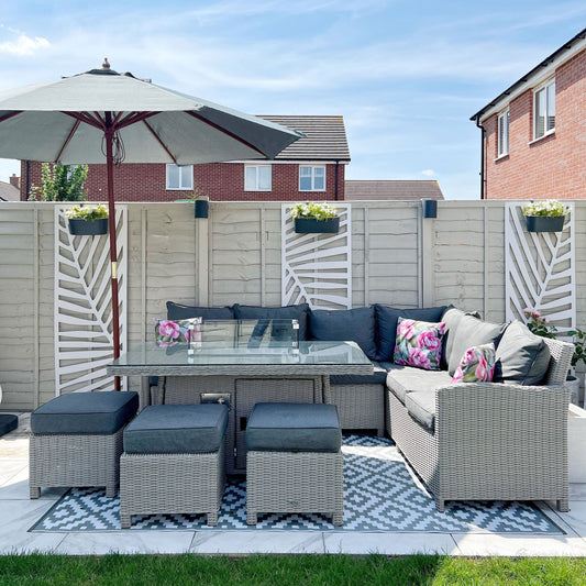Birchwood Garden Parasol Grey Fabric Diameter 270cm Foldable Outdoor Modern With Solid Birch Wood Pole