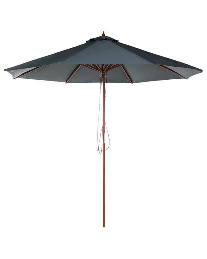 Birchwood Garden Parasol Grey Fabric Diameter 270cm Foldable Outdoor Modern With Solid Birch Wood Pole