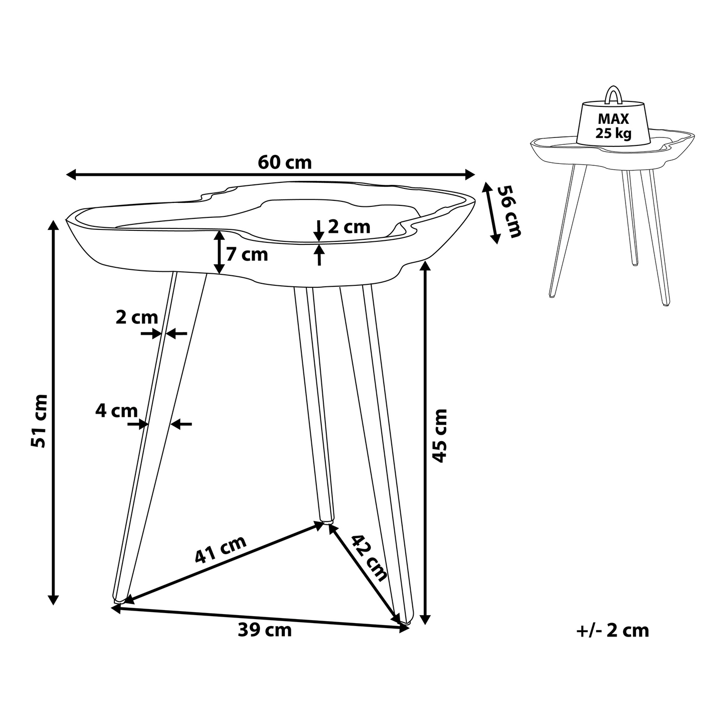 Timberline Teak Side Table With Tripod Steel Base Brown 56 x 60cm