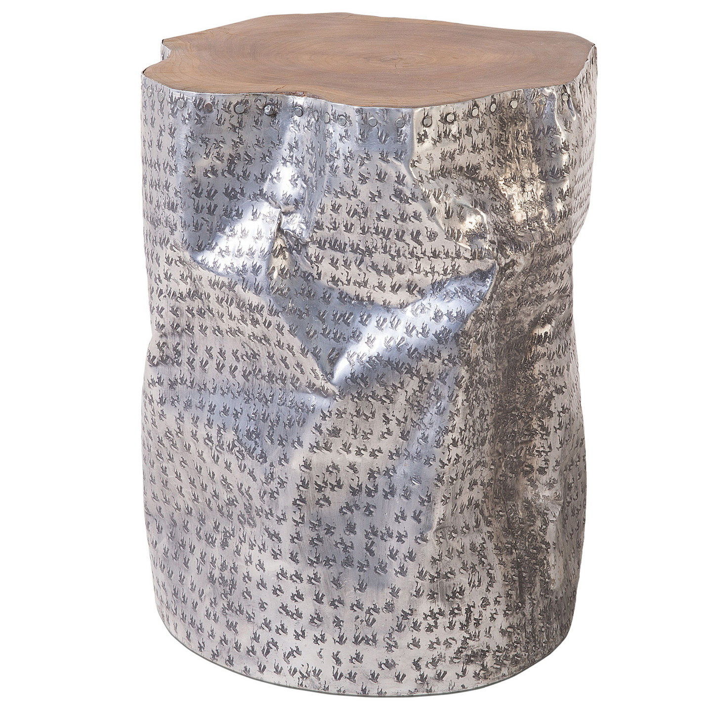 Accent Side Table Silver Teak Wood And Aluminium 37 X 39cm Contemporary Industrial Accent Piece