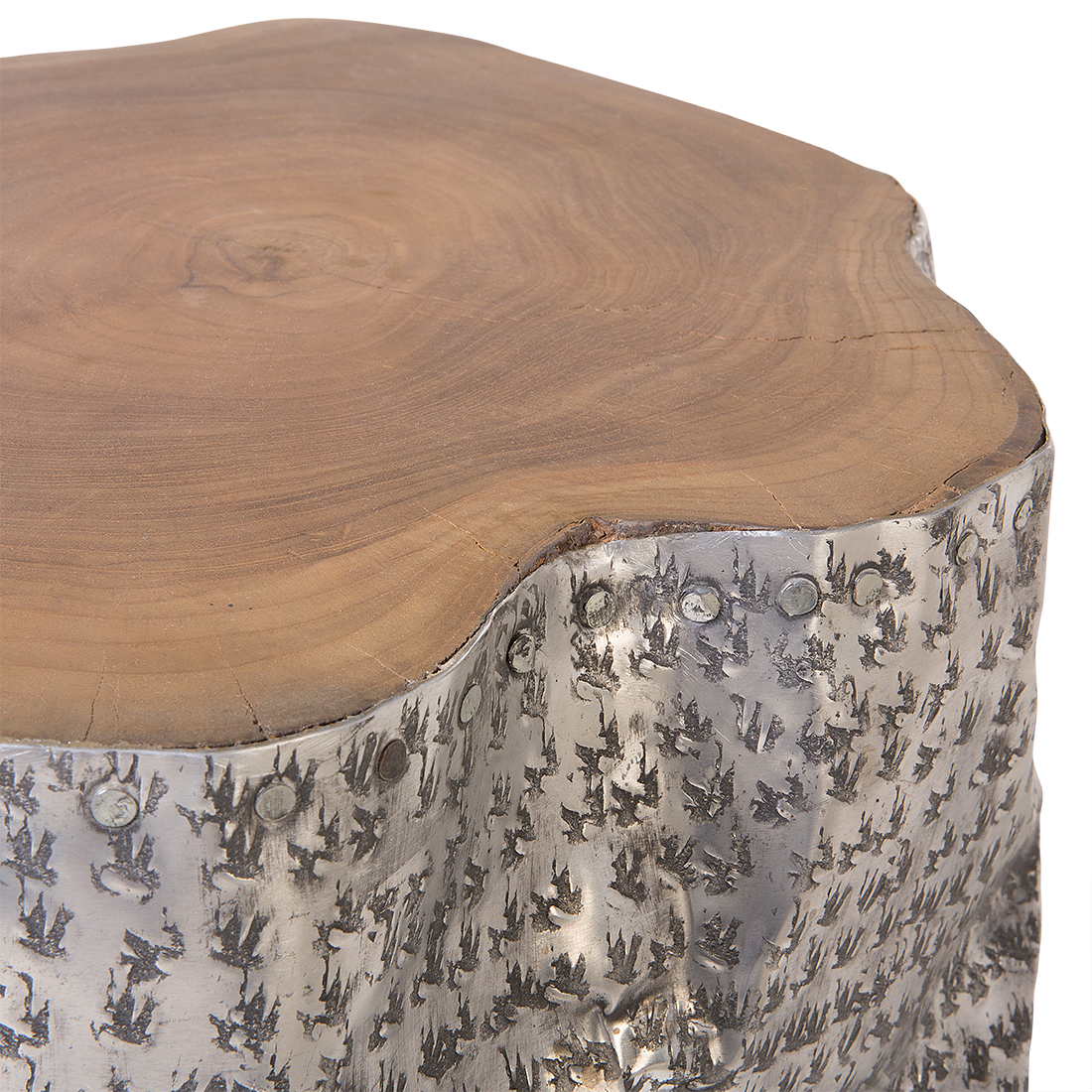 Accent Side Table Silver Teak Wood And Aluminium 37 X 39cm Contemporary Industrial Accent Piece