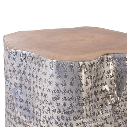 Accent Side Table Silver Teak Wood And Aluminium 37 X 39cm Contemporary Industrial Accent Piece