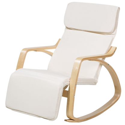 Birchwood Rocking Chair Light Beige Fabric With Adjustable Footrest