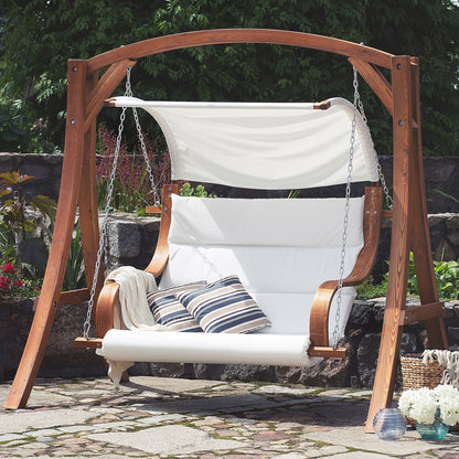 Garden Swing Seat Larch Wood Frame White 2Seater Canopy
