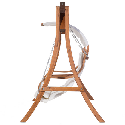 Garden Swing Seat Larch Wood Frame White 2Seater Canopy