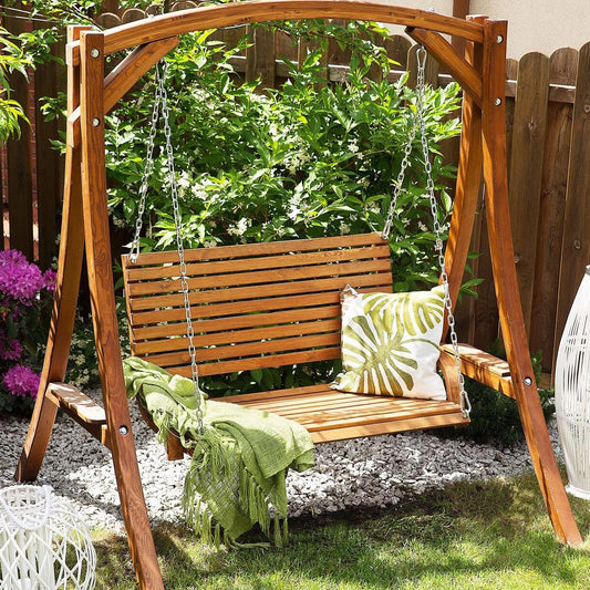 Larch Wood Frame Garden Swing 2-Seater Freestanding Teak Tone