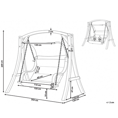 Garden Swing Seat Larch Wood Frame White 2Seater Canopy
