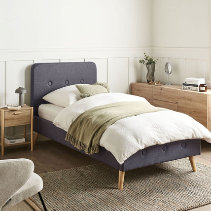Slatted Bed Frame Grey Upholstered with Wooden Legs 3ft