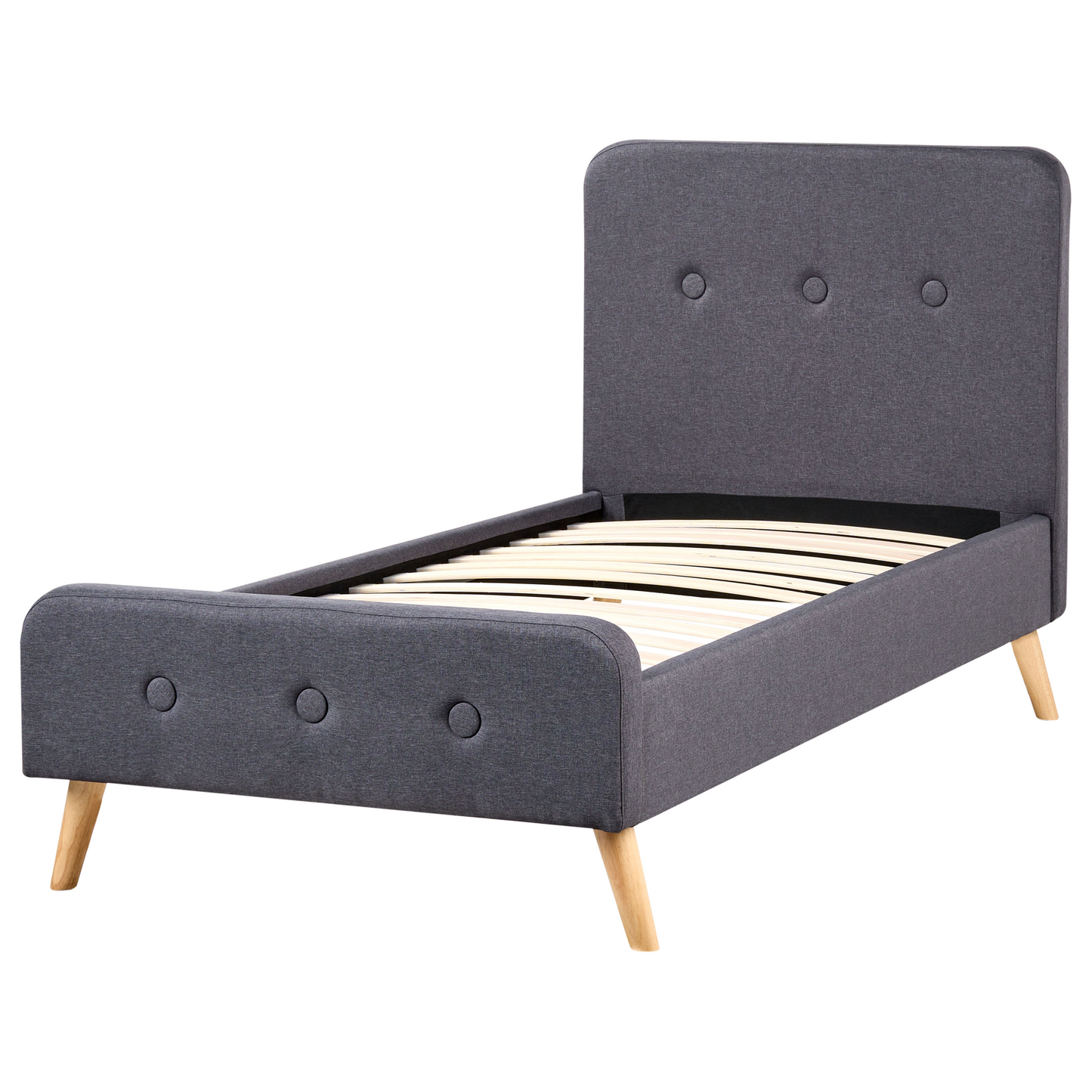 Slatted Bed Frame Grey Upholstered with Wooden Legs 3ft