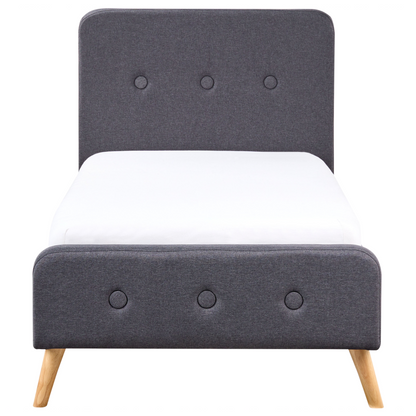 Slatted Bed Frame Grey Upholstered with Wooden Legs 3ft