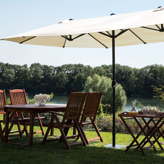 Garden Sun Parasol Beige Fabric Aluminium 247cm Weather Resistant Crank Operated