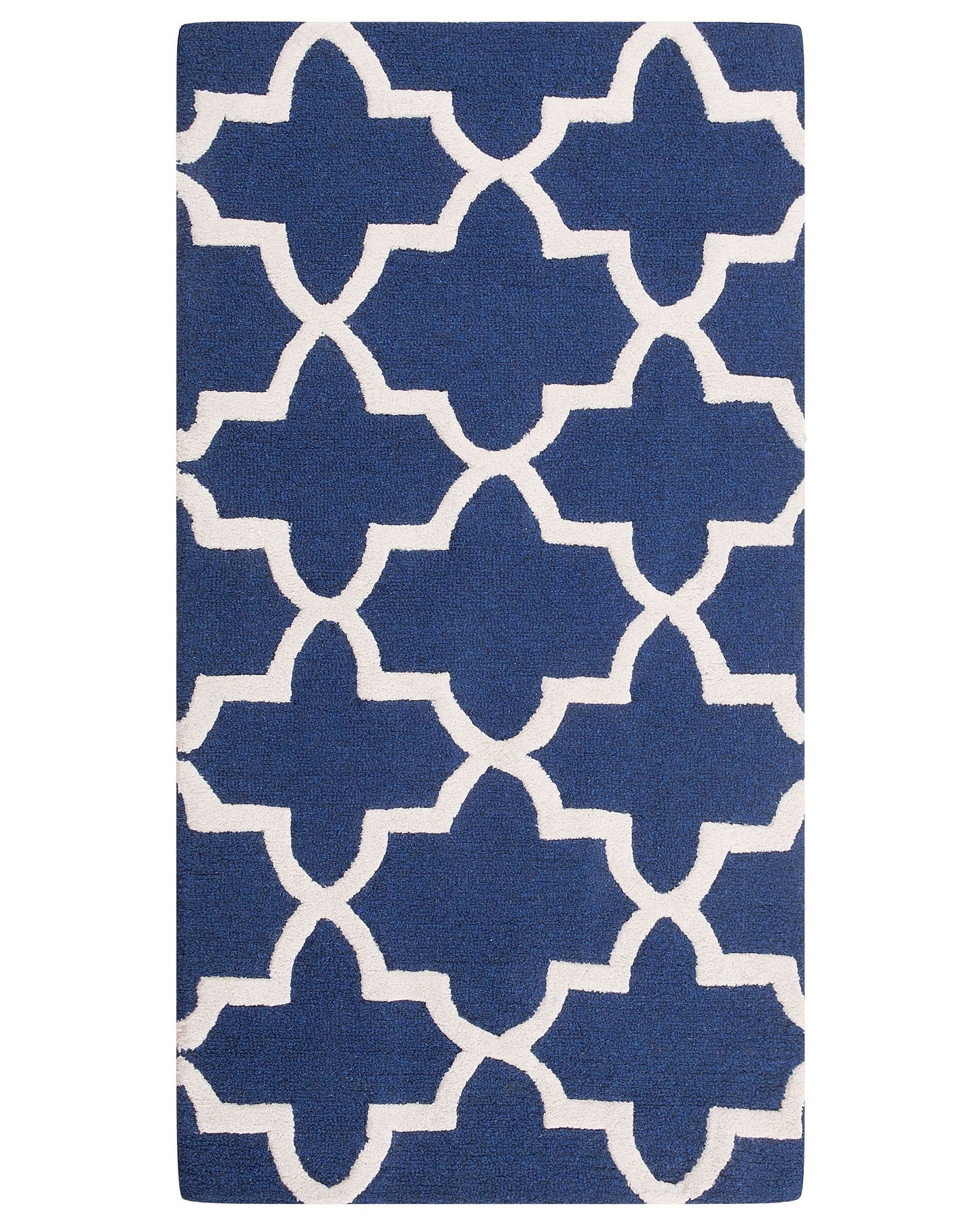 Blue Wool Area Rug 80 x 150cm Hand Tufted Trellis Quatrefoil