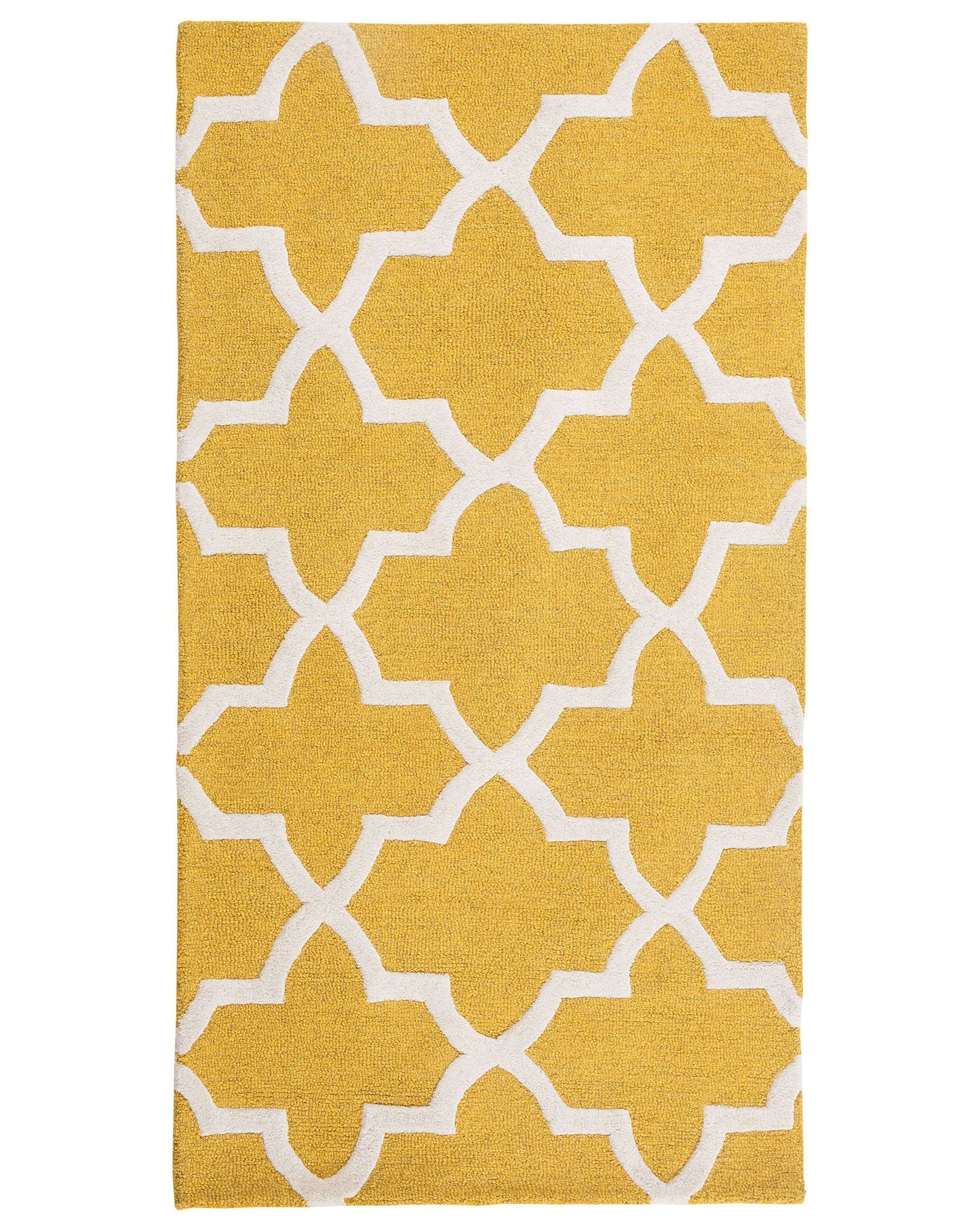 Area Rug Yellow Wool 80 x 150cm Hand Tufted Trellis Quatrefoil