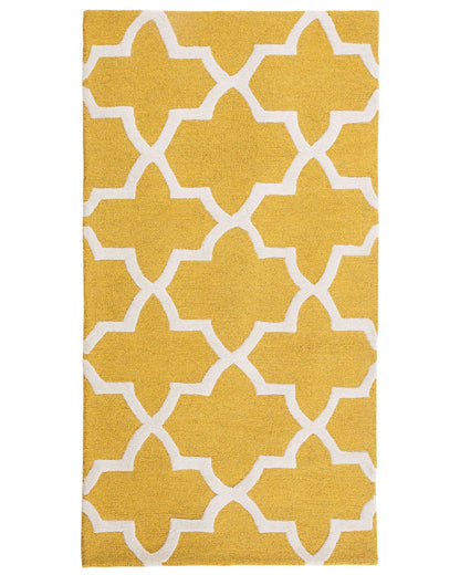 Area Rug Yellow Wool 80 x 150cm Hand Tufted Trellis Quatrefoil