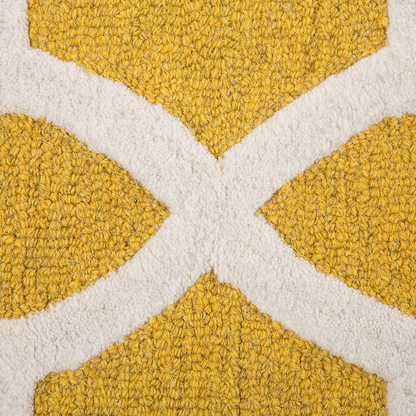 Area Rug Yellow Wool 80 x 150cm Hand Tufted Trellis Quatrefoil