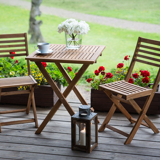 Light 3 Piece Acacia Wood Folding Bistro Set Slatted Design