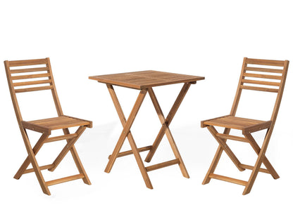 Light 3 Piece Acacia Wood Folding Bistro Set Slatted Design