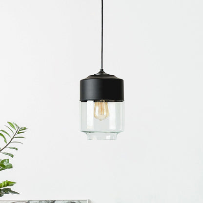 Hanging Pendant Lamp Black Transparent Glass Shade Geometric Round Modern