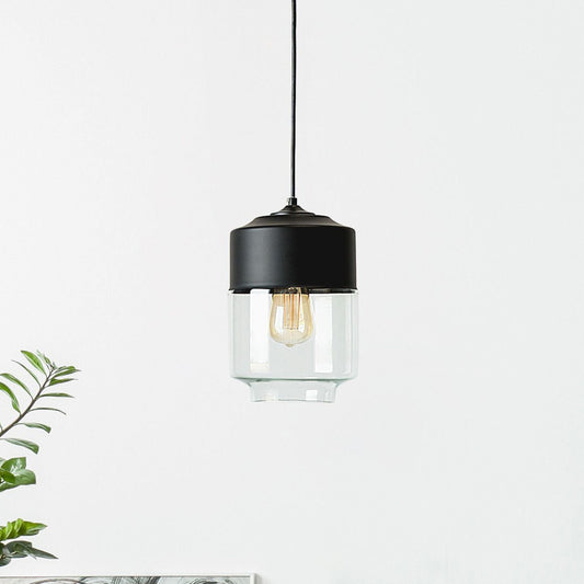 Hanging Pendant Lamp Black Transparent Glass Shade Geometric Round Modern
