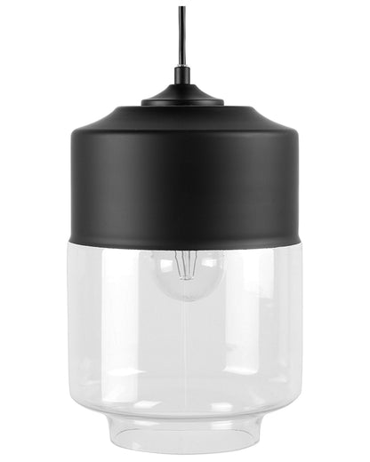 Hanging Pendant Lamp Black Transparent Glass Shade Geometric Round Modern