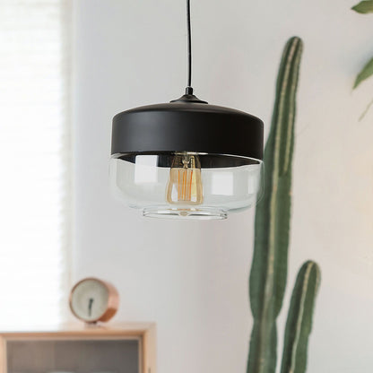 Clear Glass Pendant Lamp Black Geometric Round Modern