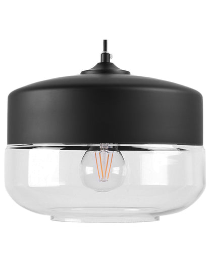 Clear Glass Pendant Lamp Black Geometric Round Modern