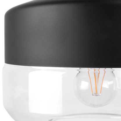 Clear Glass Pendant Lamp Black Geometric Round Modern