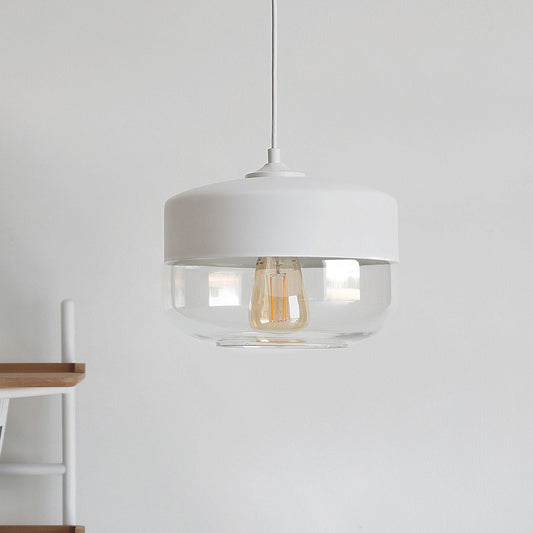 White Glass Geometric Pendant Lamp Modern Hanging Light