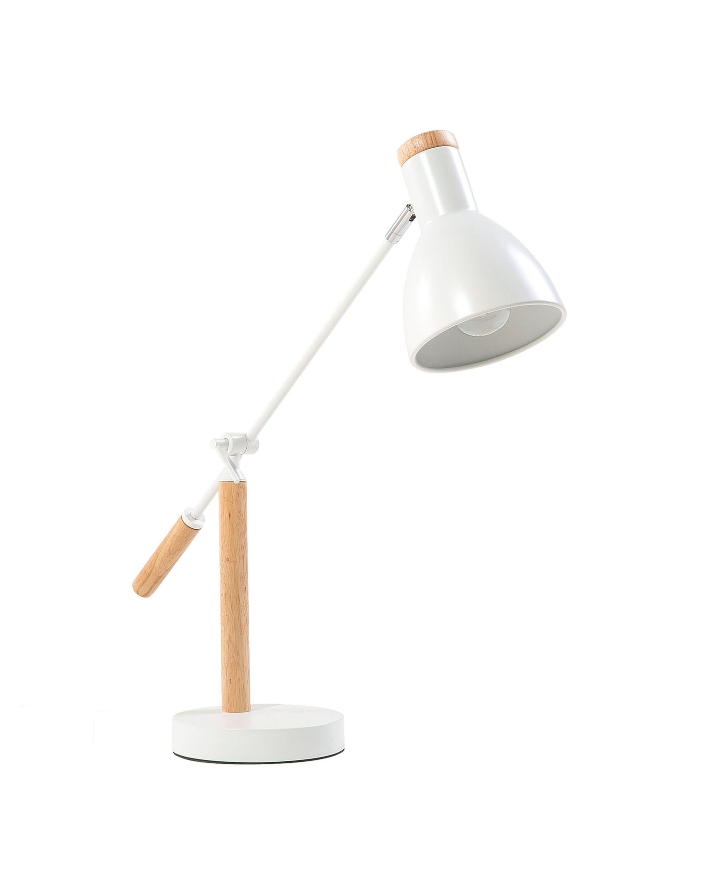 Table Lamp White Metal 50H Cm Crane Arm Adjustable Shade