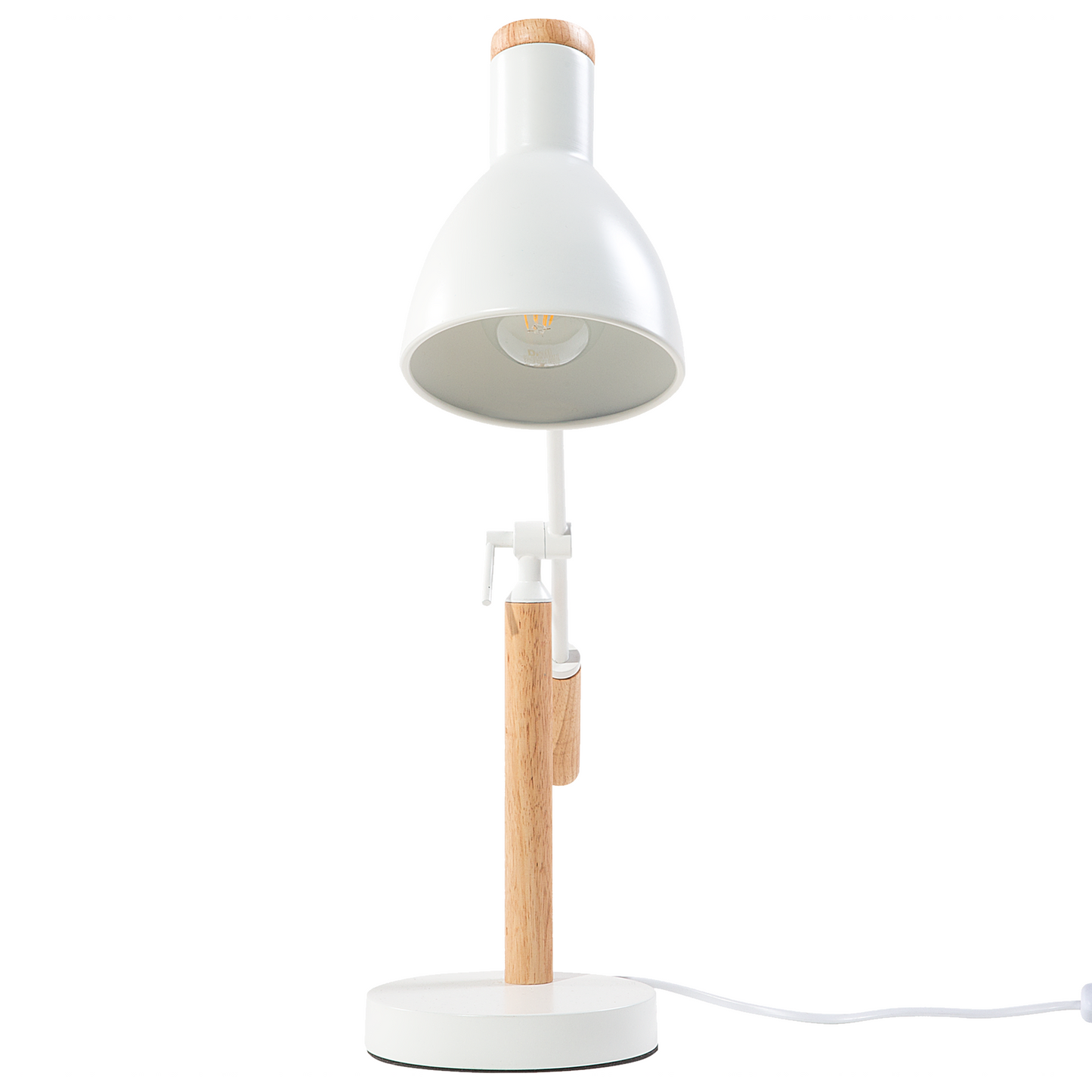 Table Lamp White Metal 50H Cm Crane Arm Adjustable Shade