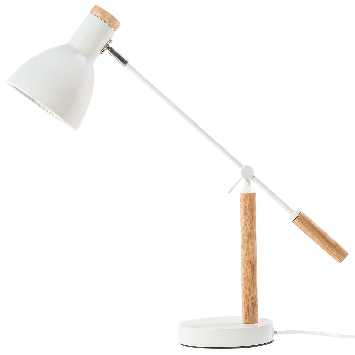 Table Lamp White Metal 50H Cm Crane Arm Adjustable Shade
